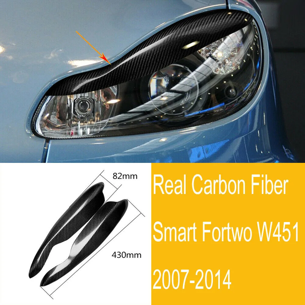 Carro Fibra De Carbono Farol Sobrancelha Etiqueta Da Pálpebra, Guarnição para Mercedes-Benz, Smart Fortwo, W451, 2007-2014