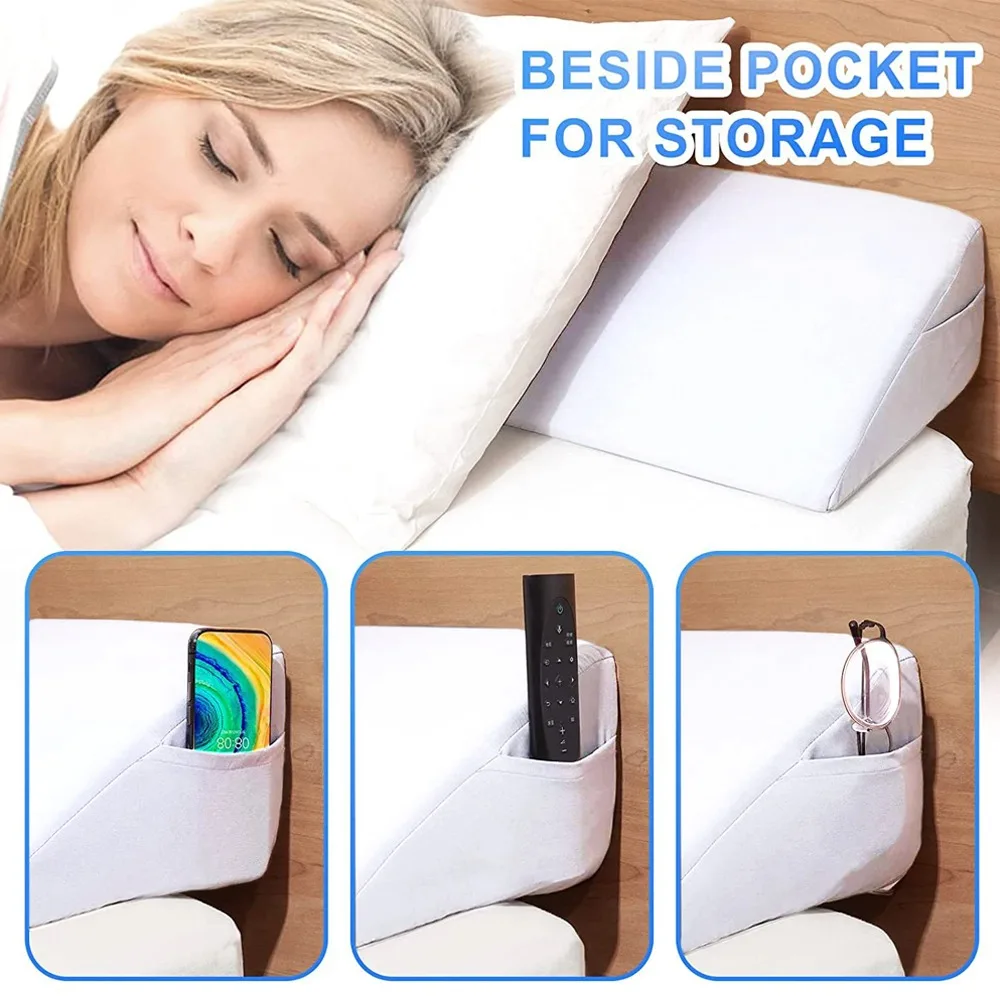 Black/White Bedside Triangle Wedge Pillow with Pocket Triangle Elevated Pillow for Back Leg and Knee Pillows for Sleeping 수면 베개