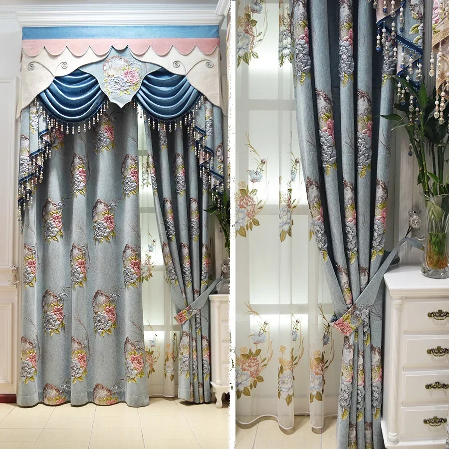 

Curtains for Living Room Dining Bedroom Thick Palace Luxury Chenille 3D Embossed Jacquard European Style Villa Windows Door