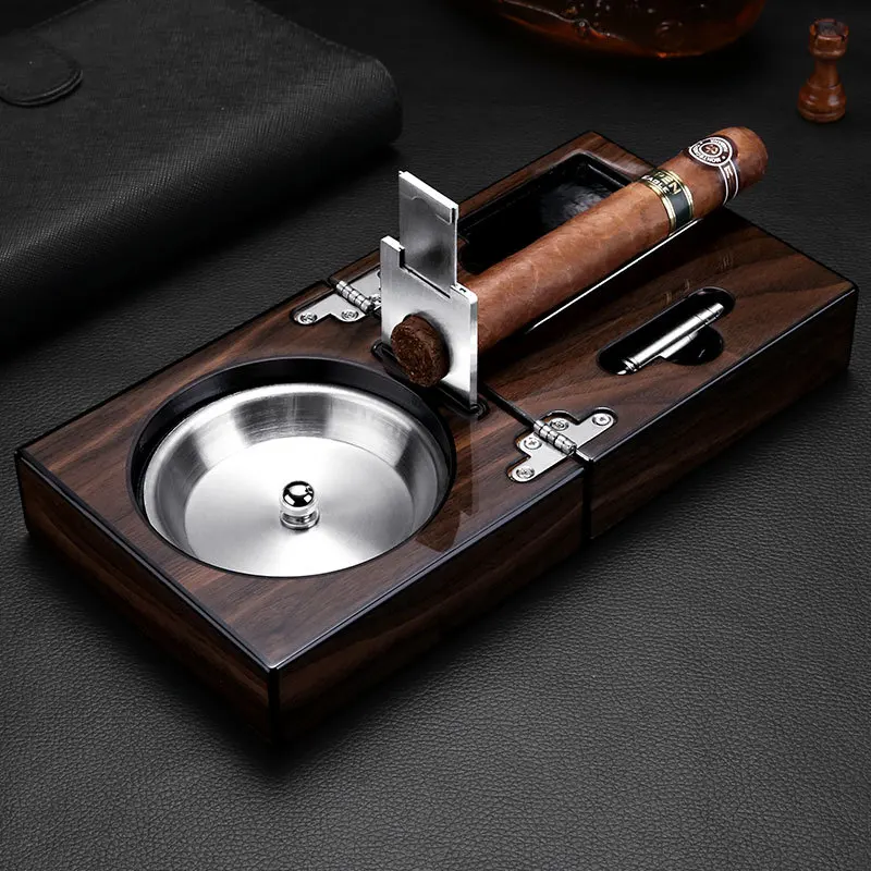 Jialong Cigar Ashtray Set Portable Cigar Ashtray Cigar Scissors, Bracket