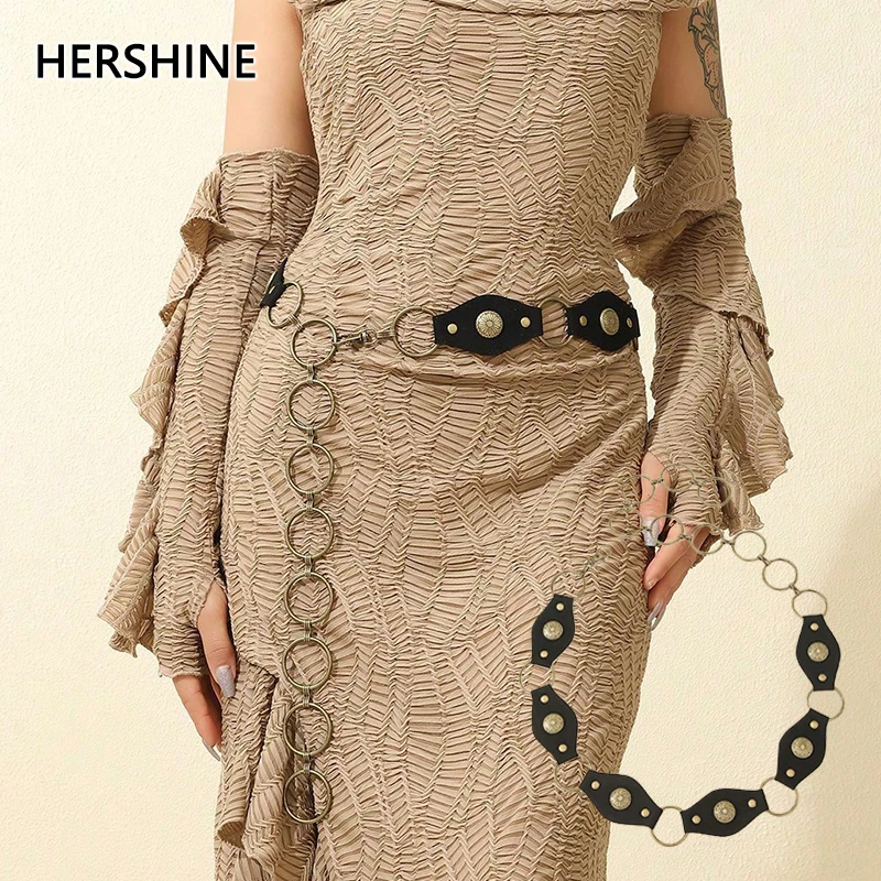 

HERSHINE цельное женское винтажное кожаное лоскутное металлическое кольцо на талию, модный аксессуар в богемном стиле, весна, лето