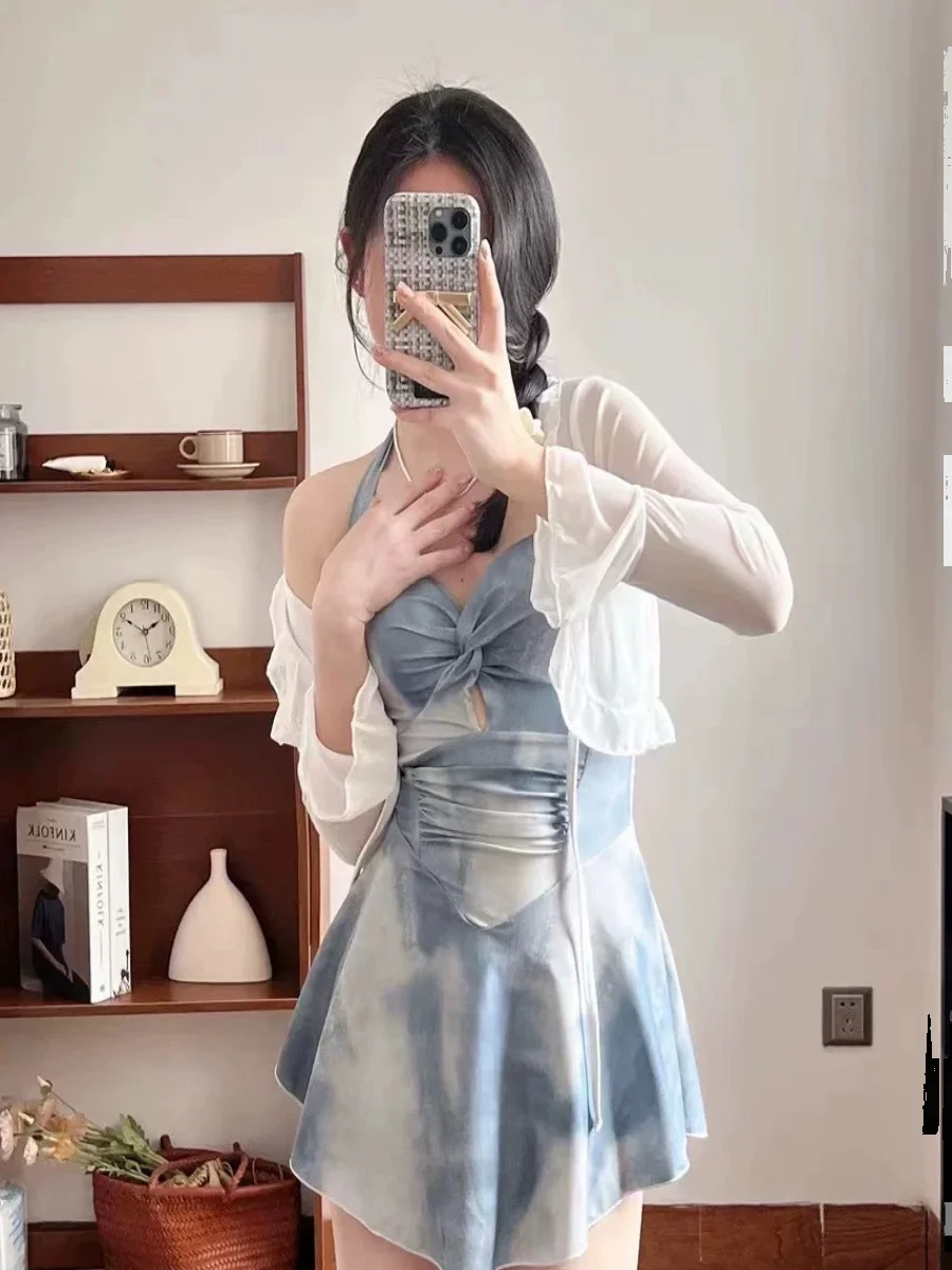 

Casual Sle Tie Dye Swimsuit with Skirt Two Piece Set for Women Vaion Hot Spring Thermal Pool Swimming Costume