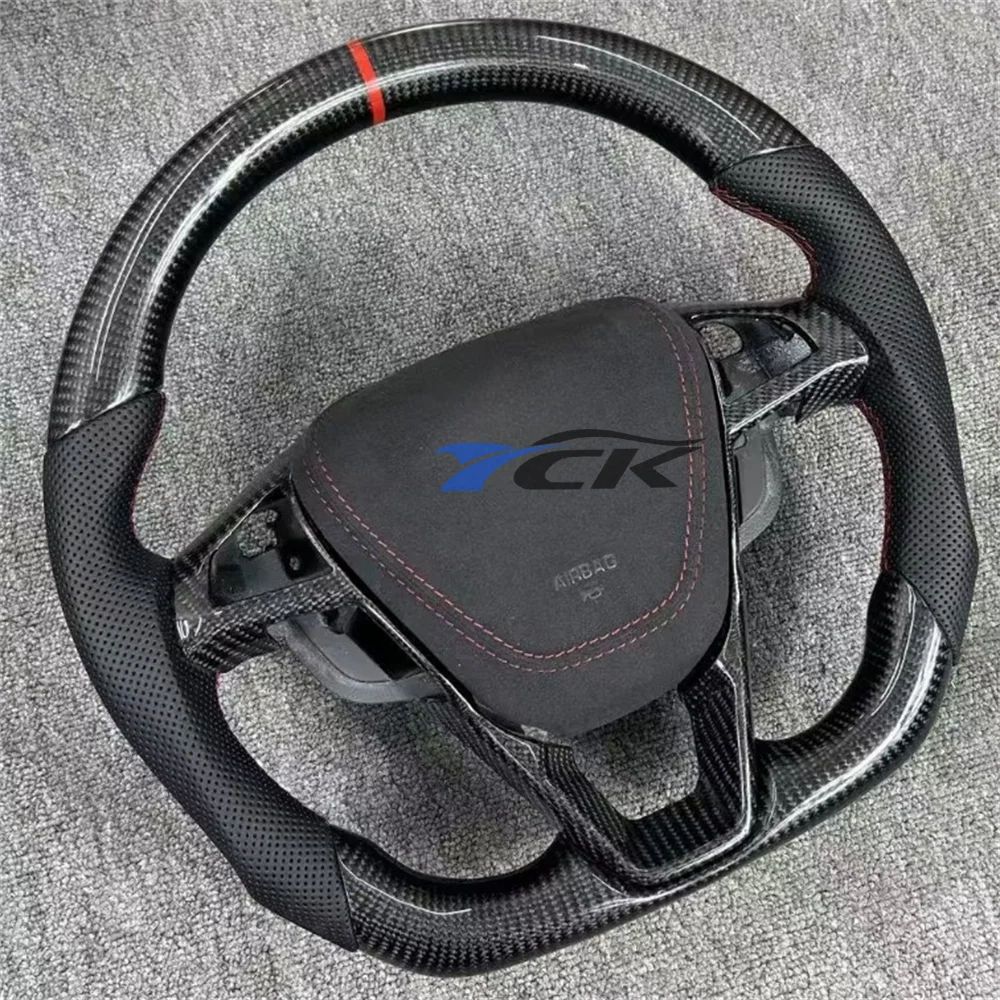 

Черное углеродное волокно, черная кожа, красная полоска, рулевое колесо для Ford Focus 2015, 2016, 2017, 2018, автомобильные аксессуары