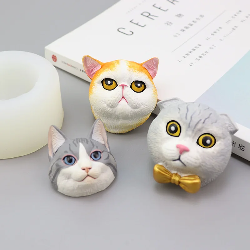 1pc 3d Statue Cat Head Candle Silicone Mold Diy Animal Cat Handmade Soap Gypsum Resin Fondant Baking Mould Home Decor Gifts