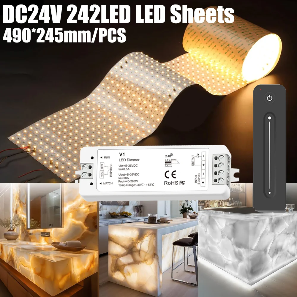 Ultra Slim V1 LED Dimmer DC24V Flexible LED Sheets 242LED Panel Sheet Lights for Kitchen Marble Countertop Advertising Backlight