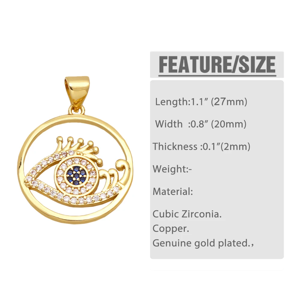 OCESRIO CZ Blue Eye Copper Necklace Pendant Gold Plated Heart Pendant Jewelry Making Component DIY Handmade ojo turco pdta865