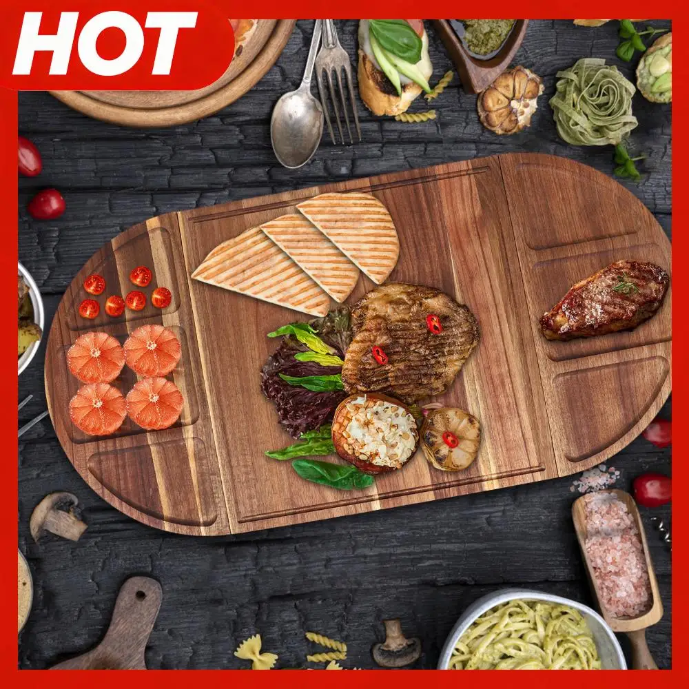 

Acacia Wood Serving Tray Charcuterie Platter Multi-Function Charcuterie Board with Grooves Magnetic for Cookie Dessert Snack