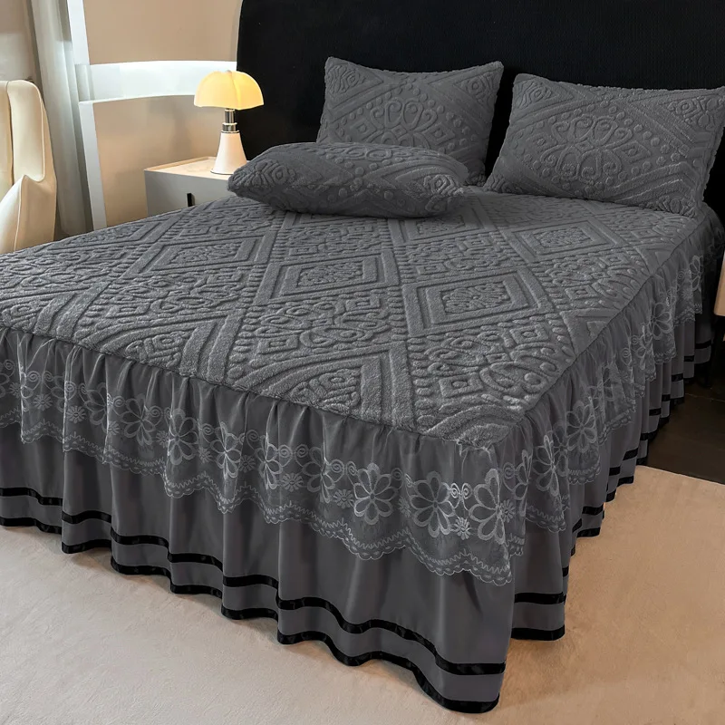 2026 الأميرة نمط الدانتيل تنورة سرير بلون غطاء سرير مفرد أفخم فراش الغطاء الواقي الفراش المنتج Faldón De Cama