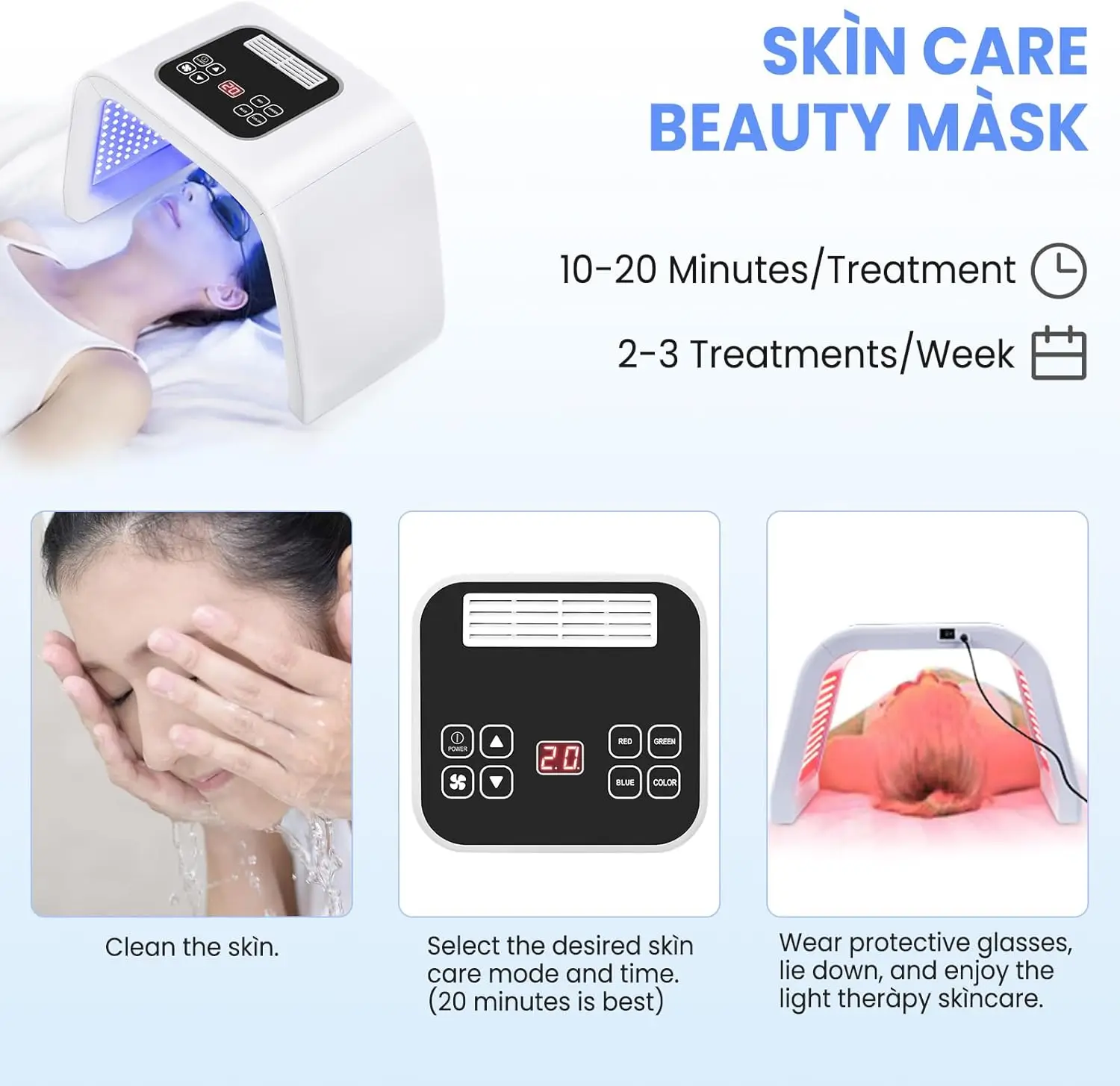 Red Light Therapy Mask, 7 cores LED Face Mask, Skin Care Beauty Mask em casa