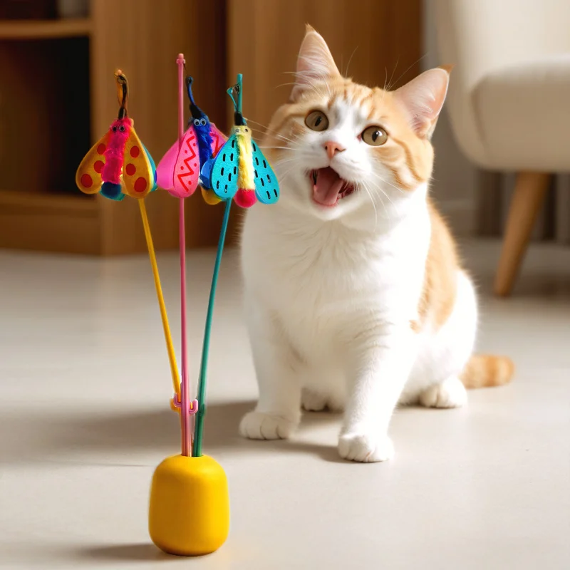 Buntes Großes Fliegendes Insekten-Spielzeug mit Langem Stab für Katzen, Insekten-Teaser-Stab, Langlebiger und Lustiger Katzenspielstab, für Kätzchen