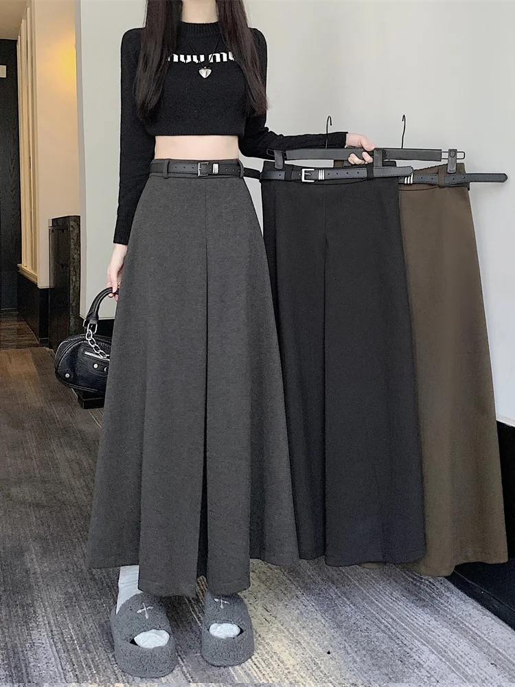 

plus Size High Waist Woolen Midi Skirt Autumn Winter New Style Korean Version Slimming Versatile Knee-Length A-Line Skirt