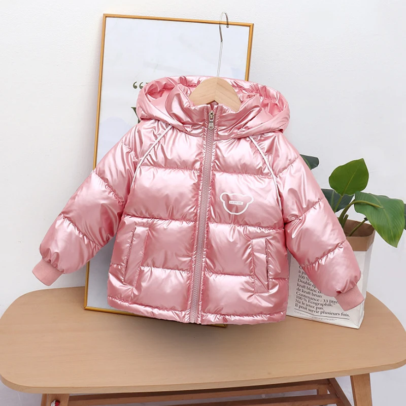 Winter down jacket coat boys girls hooded plus velvet warm jackets 2-7 years old weatherproof Korean fashion children\'s clothing