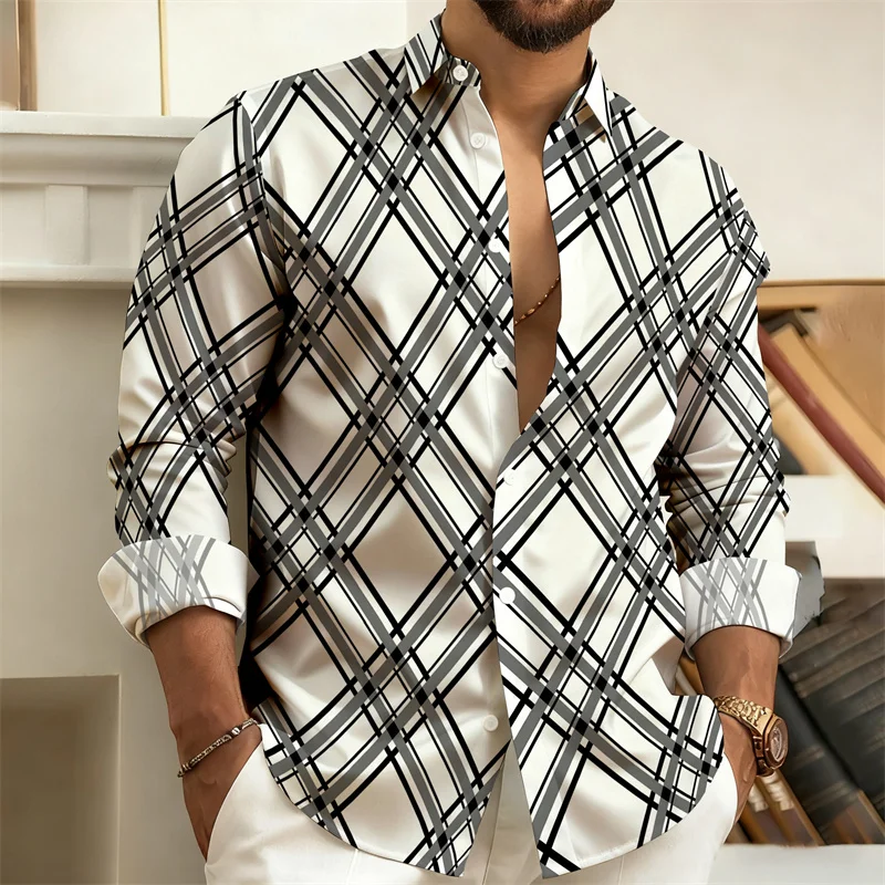 

Мужская клетчатая рубашка с длинными рукавами, мужская повседневная рубашка, стильный и изысканный модный топ, размеры S-6XL, удобная ткань.