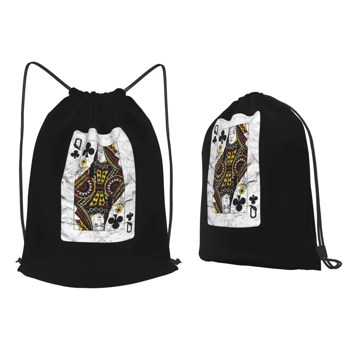 Playing Cards Queen Clubs (distressed Design) Backpacks Portable Drawstring Bags Sundries Bag Book Bags for Man Woman School