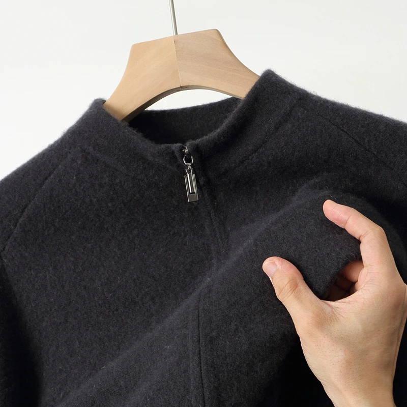 가을 겨울 신상 100% 순수 울 코트 남성 스탠드 칼라 두꺼운 지퍼 레저 캐시미어 니트 가디건