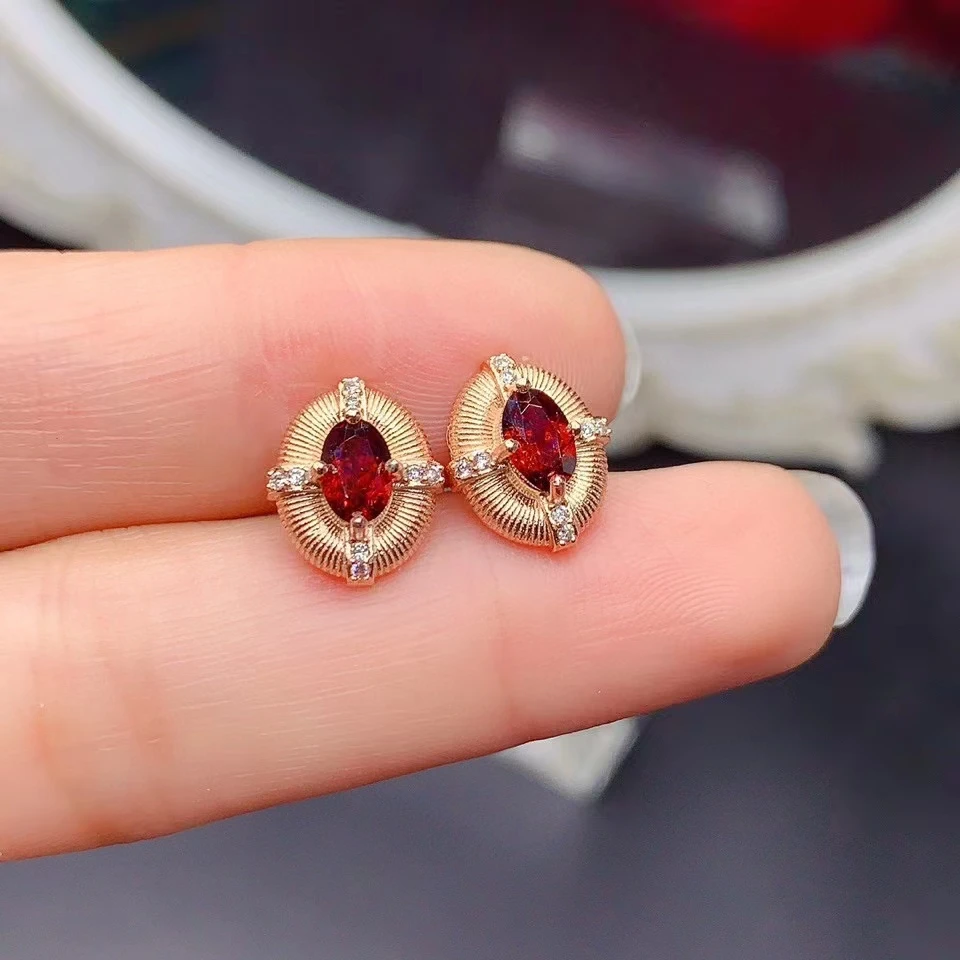 Dazzling Gemstone Silver Earrings 7mm*9mm Total 4ct Natural Garnet  Earrings Solid 925 Silver Garnet Jewelry with Gold Plated