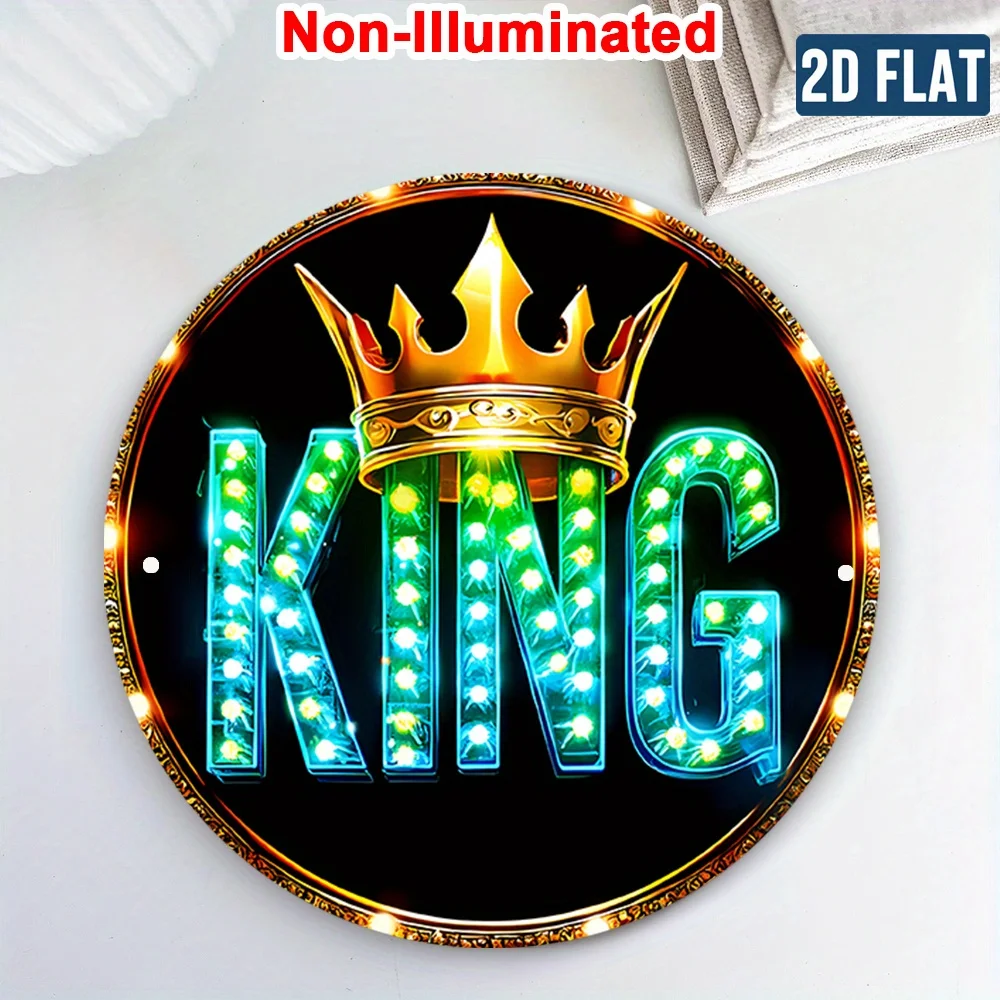 CIFBUY Retro Vintage Neon King Champion Crown Round Tin Metal Sign Plaque Aluminum Wall Art Waterproof Durable Decor For Home Ba