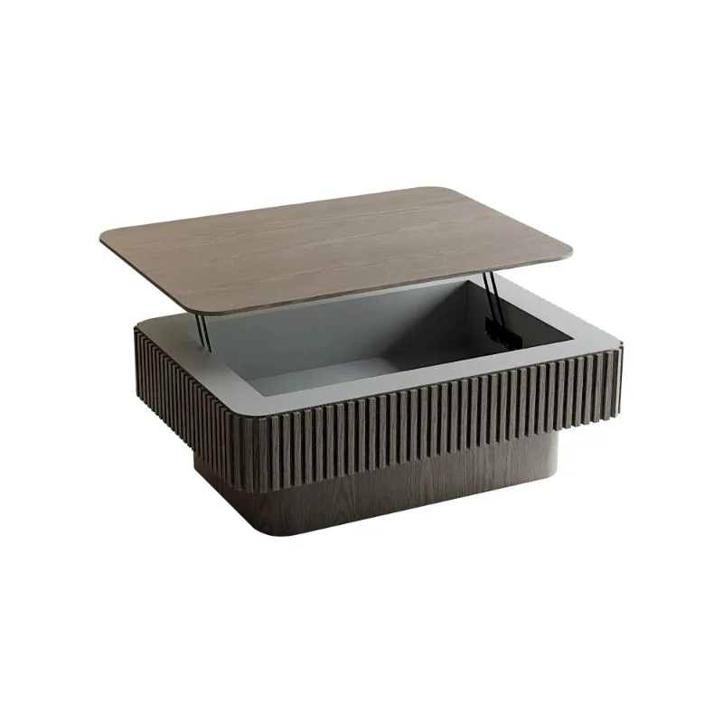 38.6'' Fluted Lift-top Coffee Table Solid Wood Veneered Modern Coffee Table Accent Tea Table with Storage and Adjustable Height for Living Room, Bedroom, Apartment or Office, Grey
