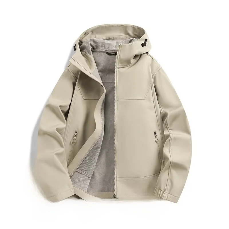 

Мужская куртка с капюшоном, осенне-зимняя рабочая одежда, ветрозащитный костюм для скалолазания на открытом воздухе, свободный крой, повседневная одежда из полиэфирного волокна, застежка-молния