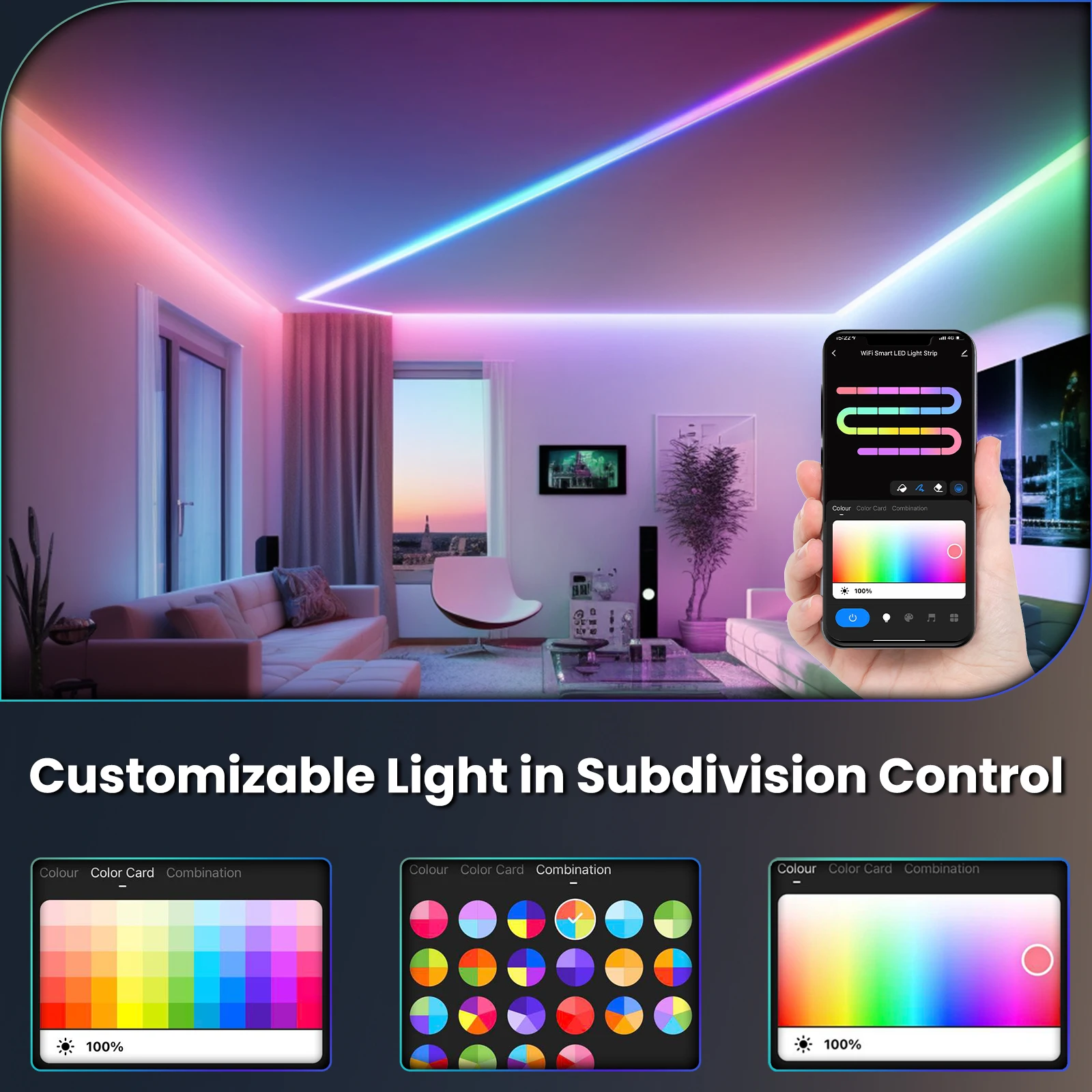 와이파이 그래피티 스마트 홈 네온 라이트 LED 스트립 앱 타이머 색상 조정 1600만 RGB 컬러 로프 라이트