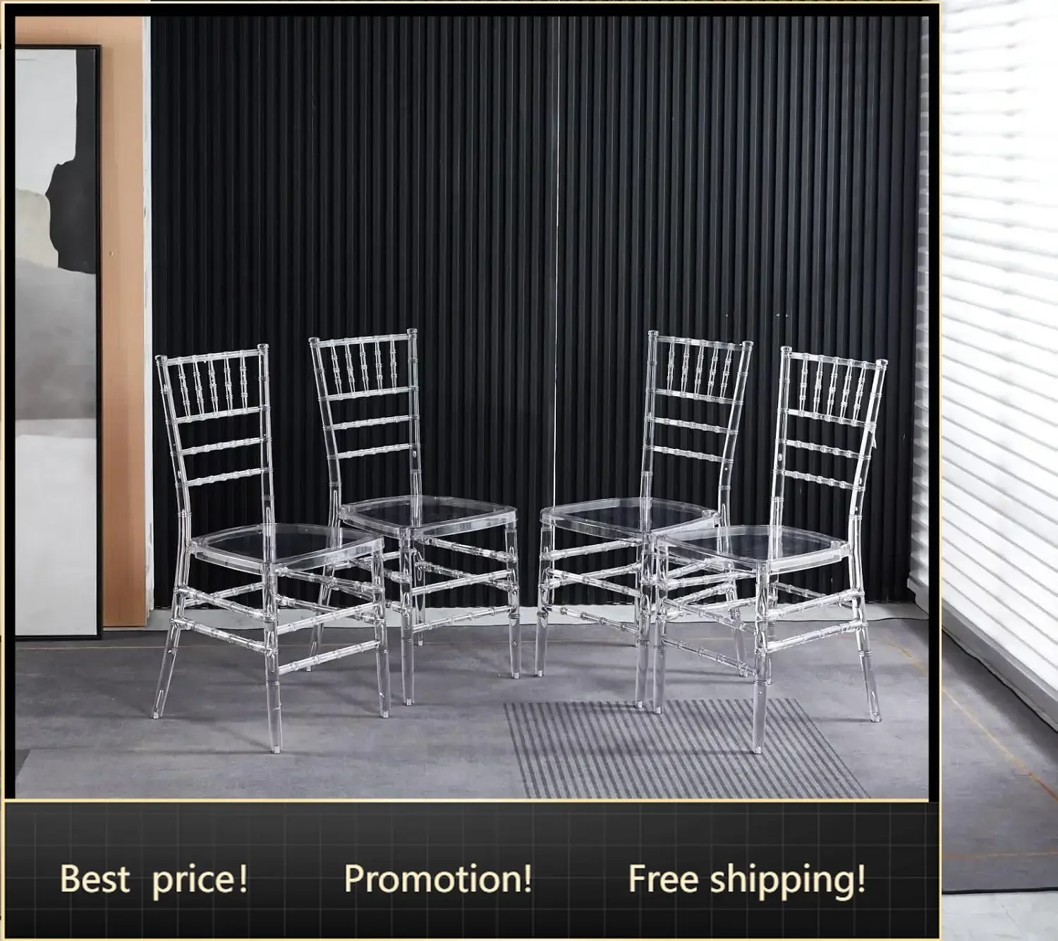 Clear Acrylic Chiavari Chairs, Modern Dining Chair Set of 4, Accent Event Ghost Chairs for Wedding Party Event Reception (Clear)