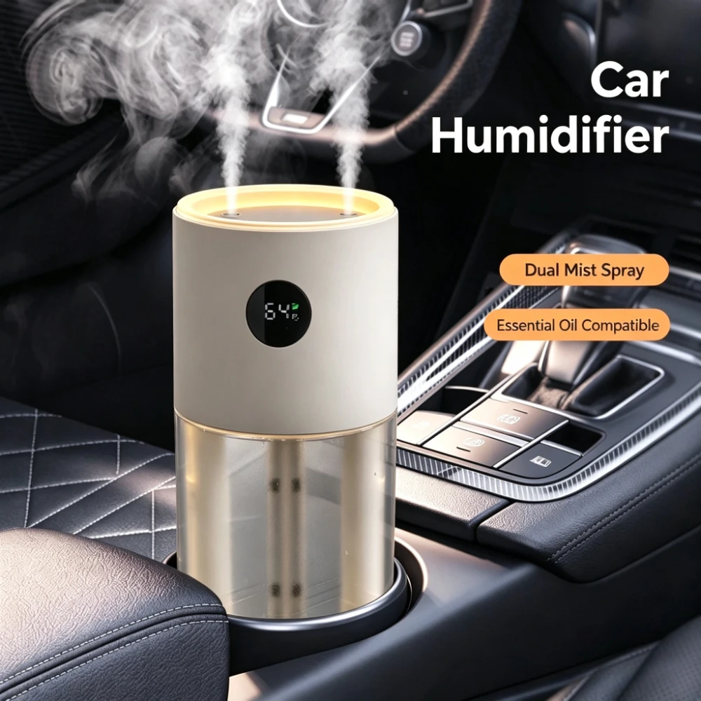 Hipacool Car Humidifier 3000mAh Rechargeable Essential Oil Atomizing Diffuser Dual Spray Humidifier for Home Bedroom Office Use