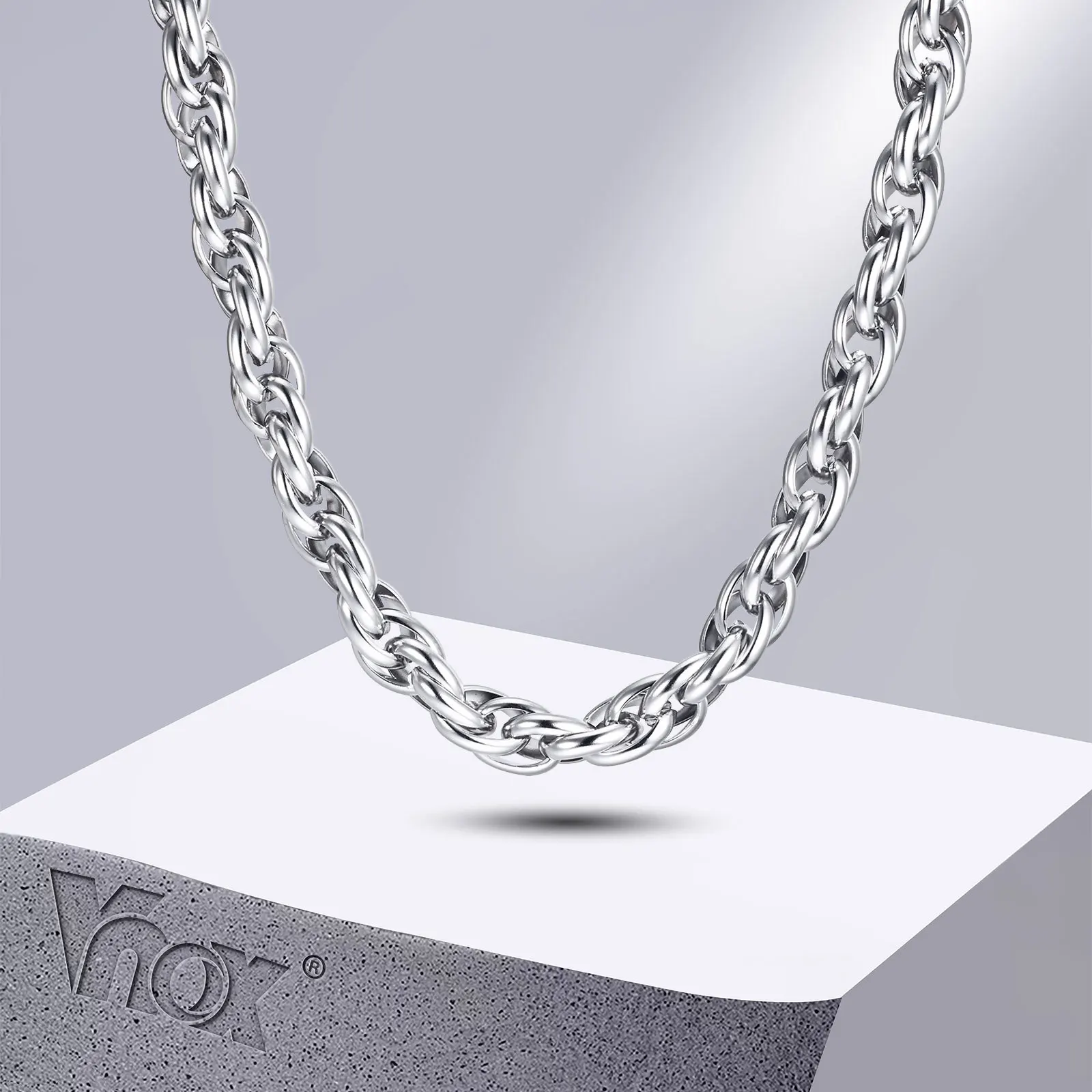 Vnox Handmade Chain Necklaces for Men Women, Bold Twisted Link Chain, Never Fade Silver Color Stainless Steel Collar