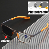 Women Men Outdoor Color Changing Reading Glasses Vintage TR90 Sport Hyperopia Eyeglasses Finished Photochromic Sunglasses To+4.0