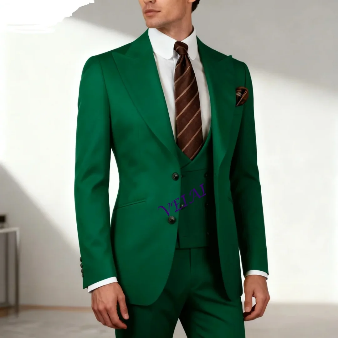 Мужской 3-х предметный однотонный белый смокинг с лацканами и карманом на день рождения, свадьбу, офисная рабочая куртка