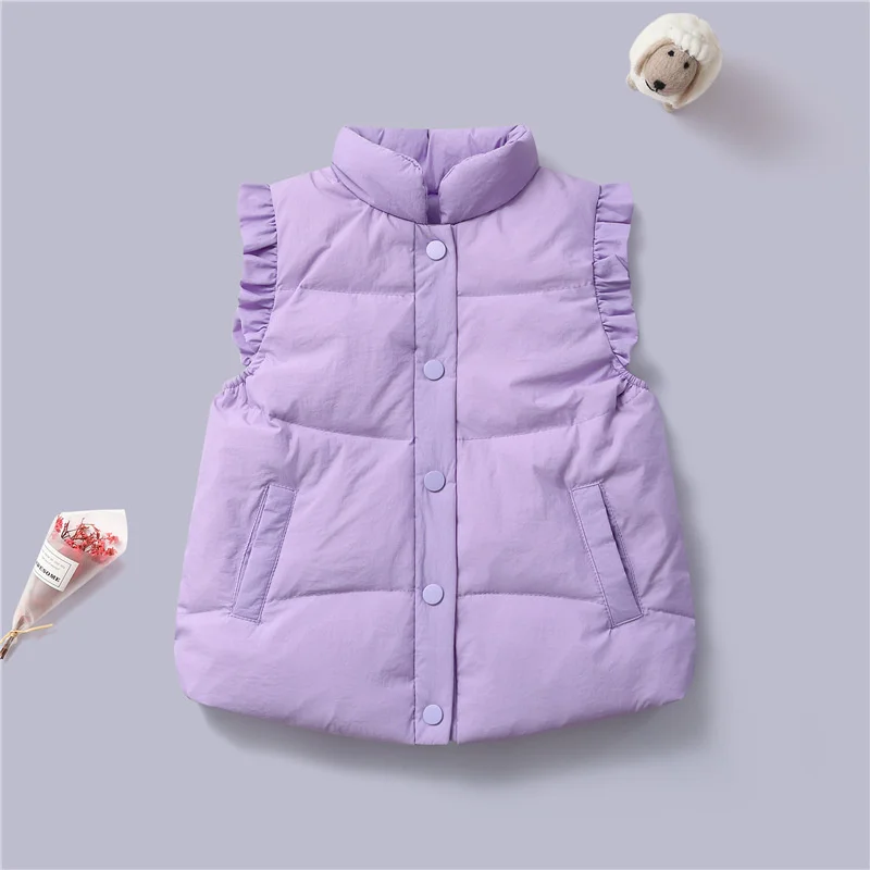 New Down Vest Baby Girls Boys Puffer Ruffle Sleeve Lightweight Coats Kids White Duck Down Outerwear Vest Fashion Warm Waistcoat