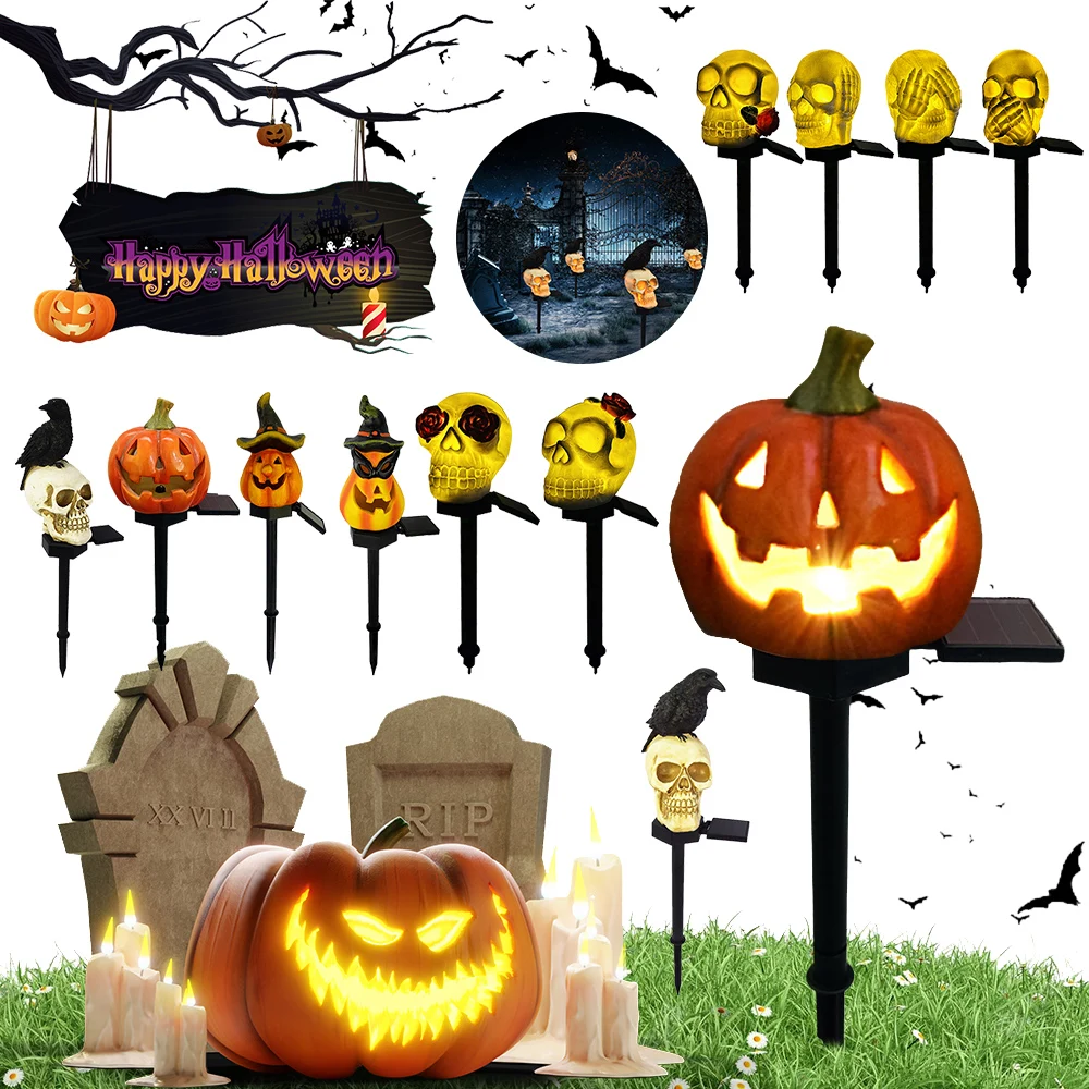 

Halloween Pumpkin Solar Light Waterproof LED Ghost Light Decoration Skeleton Stakes Lamp Garden Wedding Party Accessorie Decor