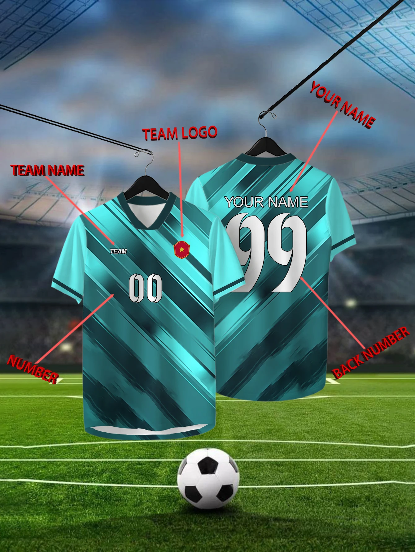 

Customized Geometric Mint Short Sleeved Shirt with Team Name, Emblem, Name and Number, Outdoor Sports Short Sleeved T-shirt