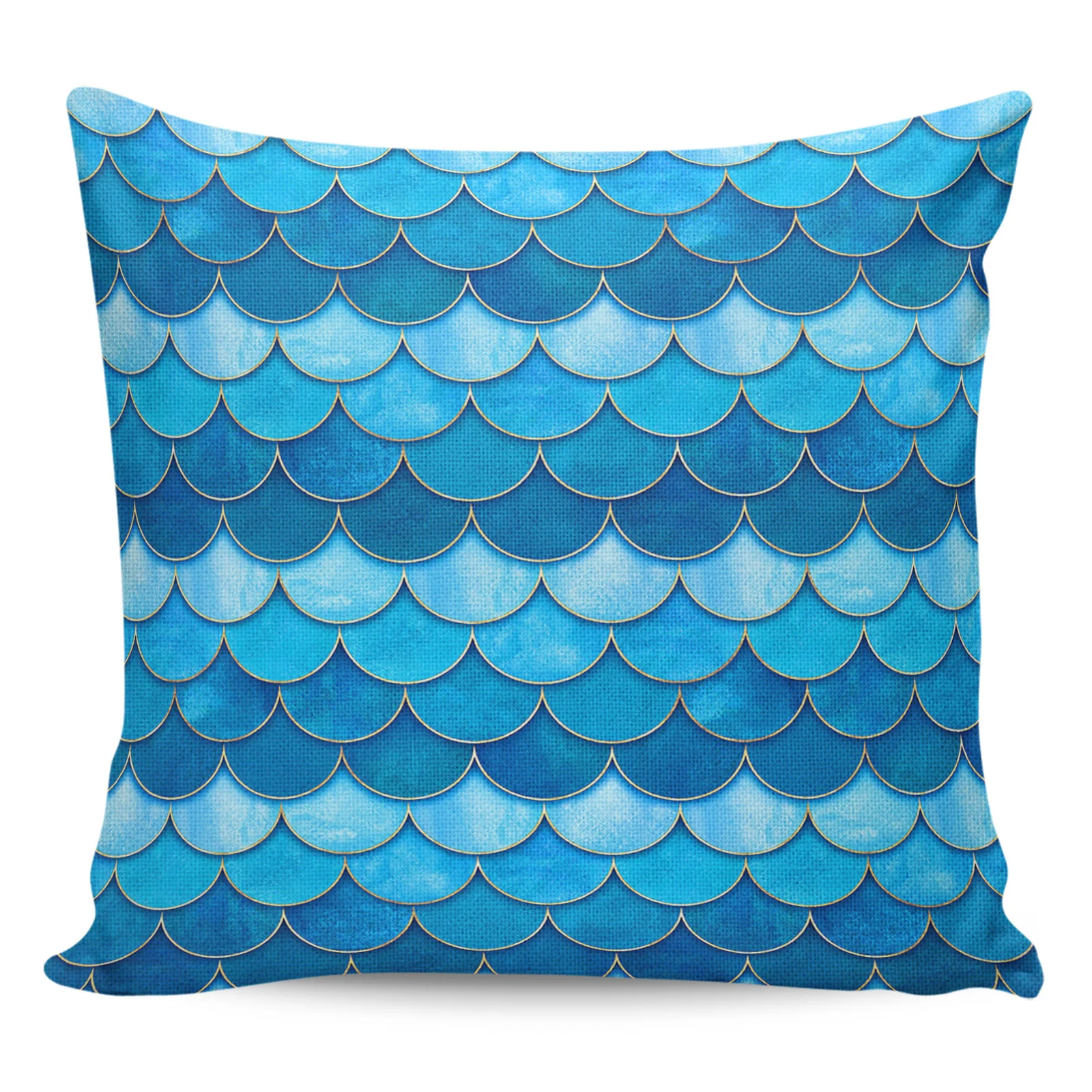 2/4 szt. Wodoodporna poduszka pokrowiec rybia łuska tekstura niebieska akwarela kwadratowa poszewka narzuta dekoracja wnętrza na sofę poszewka na poduszkę