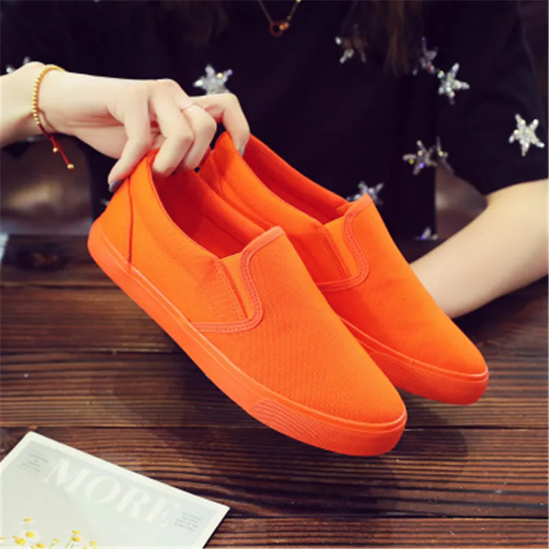 2023 Men and Women Breathable Canvas Casual Shoes Student Loafers Shoes Unisex Fashion Flat Sneaker Orange Yellow Green Footwear