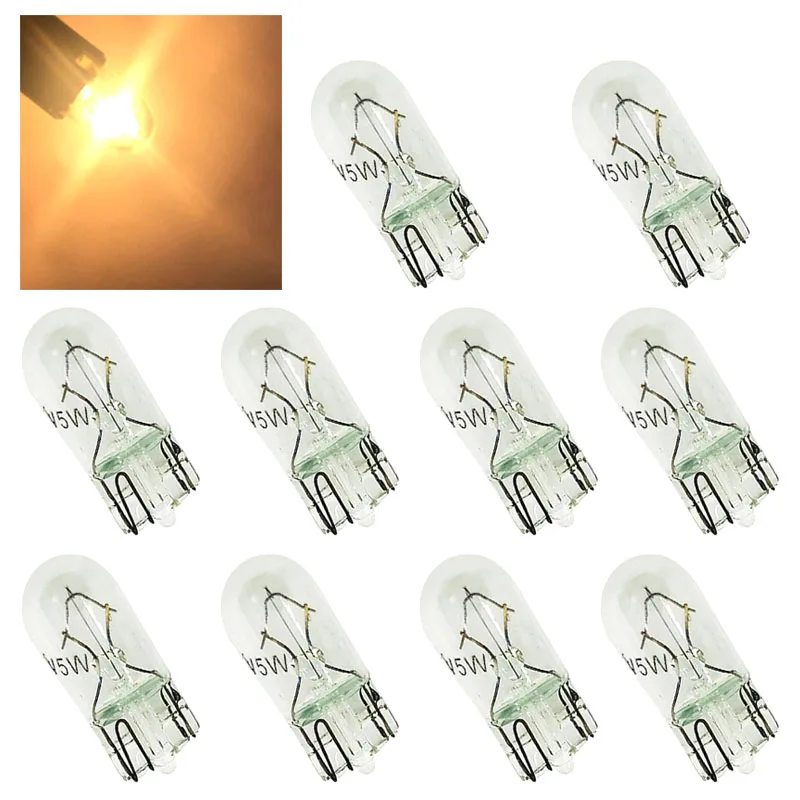 300pcs T10 2825 12V 5W Halogen w5w 168 Wedges Signal Lamp Instrument Light Auto Interior Reading Light Clearance Lamp Warm White