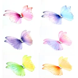 10PCS Large 10cm Organza Fabric Butterfly Appliques with pearl for Party Decor, Doll Embellishment
