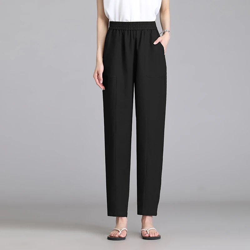 2025 New Elastic Waist Linen Lanterns Loose 9-point Casual Pants Harun Pants Spring Summer Cotton Linen Women's Fat MM S-4XL