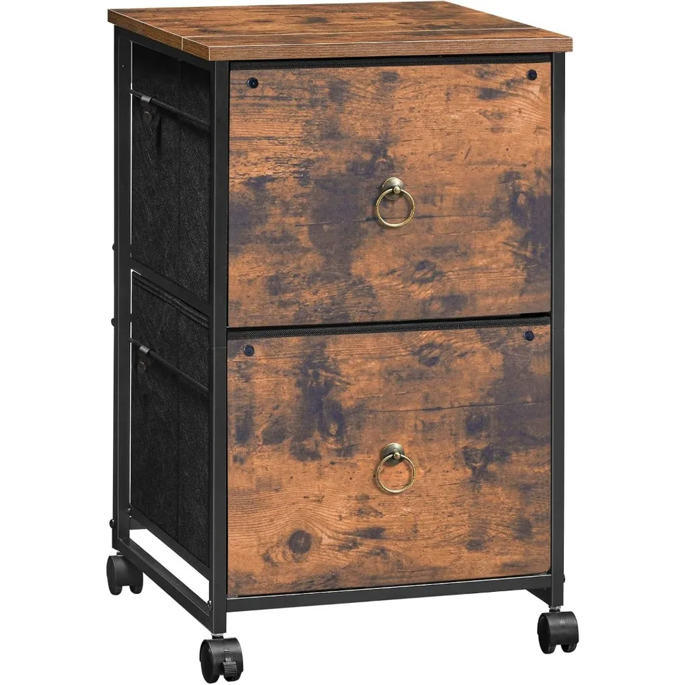 2-Drawer Rolling File Cabinet, Mobile Printer Stand with Lockable Casters, Rustic Brown Office Storage for Home Workspace