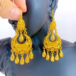 Indian Earrings for Women Design Tassel Drop Earrings 24k Gold Color Dubai African Party Earrings Accessory for Weddings Gifts