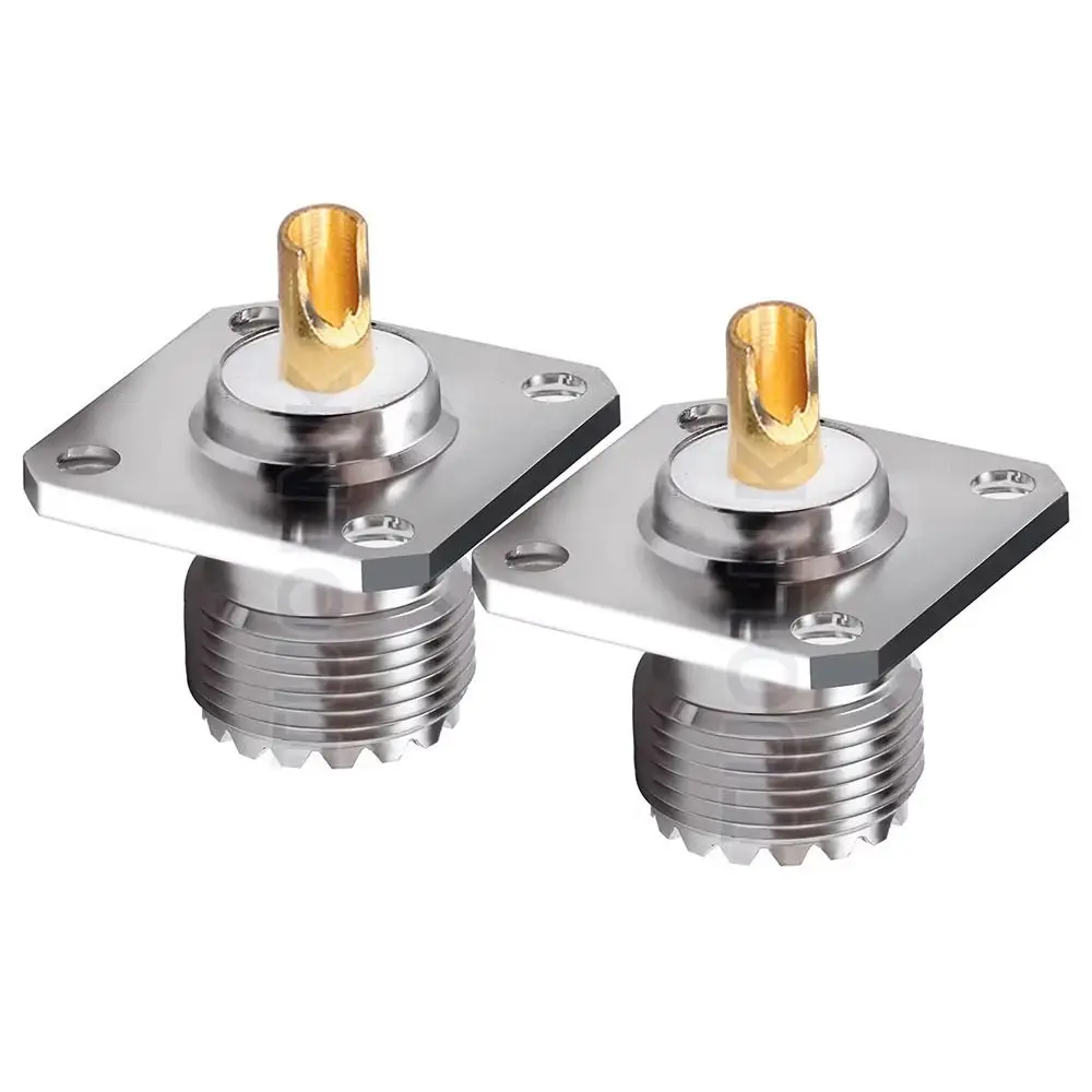 2Pcs SO239 Chassis Mount Connector UHF Female 25x25mm Flange Panel Coaxial Connector 4 Holes PL259 Solder Cup RF Coax Adapter