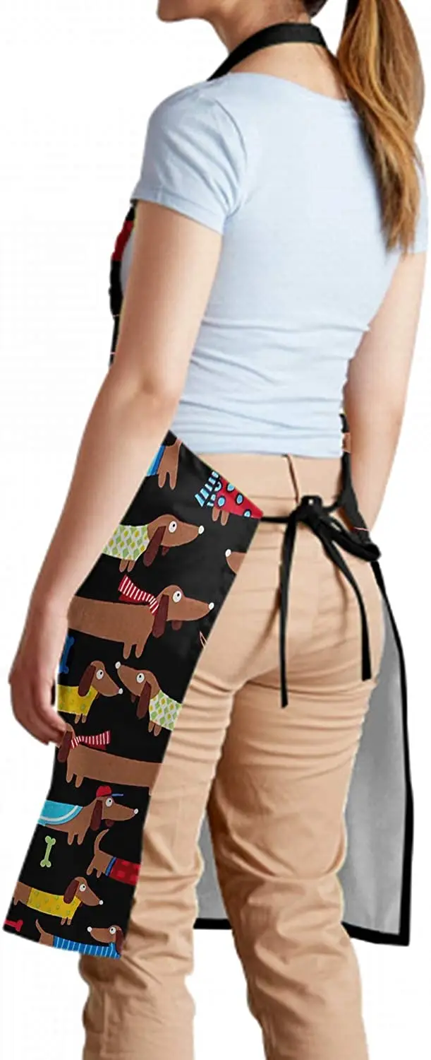 Cute Dachshunds Apron Funny Waterproof Kitchen Aprons with 2 Pockets