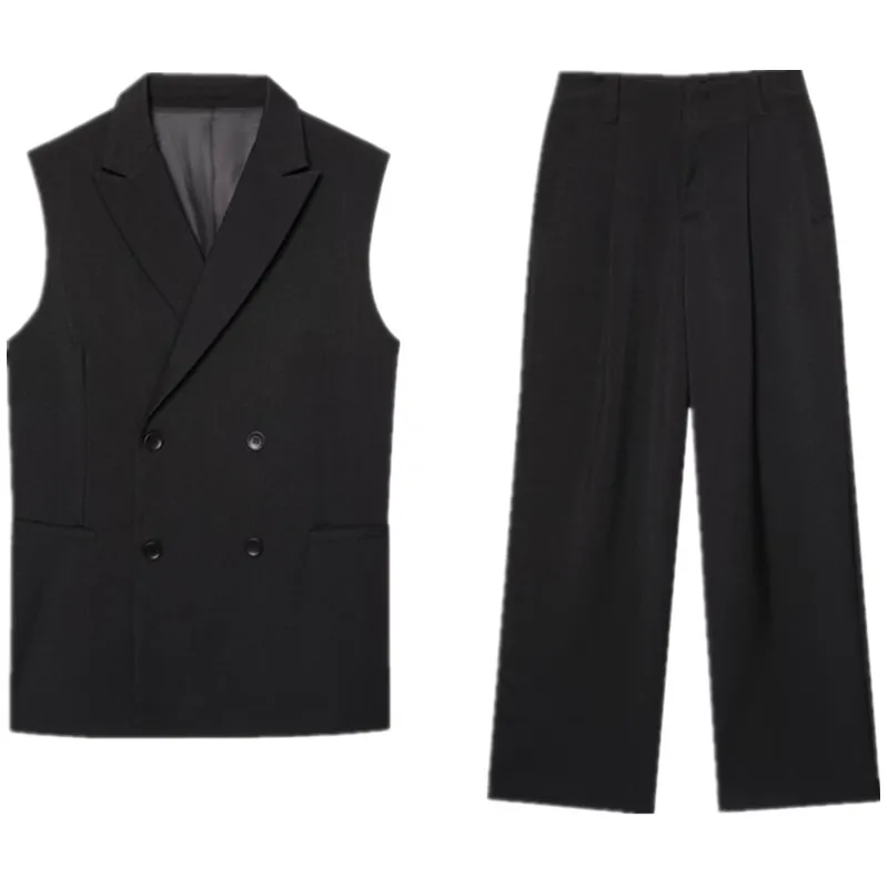 

Лето 202, новый женский свободный жилет Sle Jaet, плиссированные брюки, повседневные длинные брюки, комплект Faion 292205, легкий, удобный