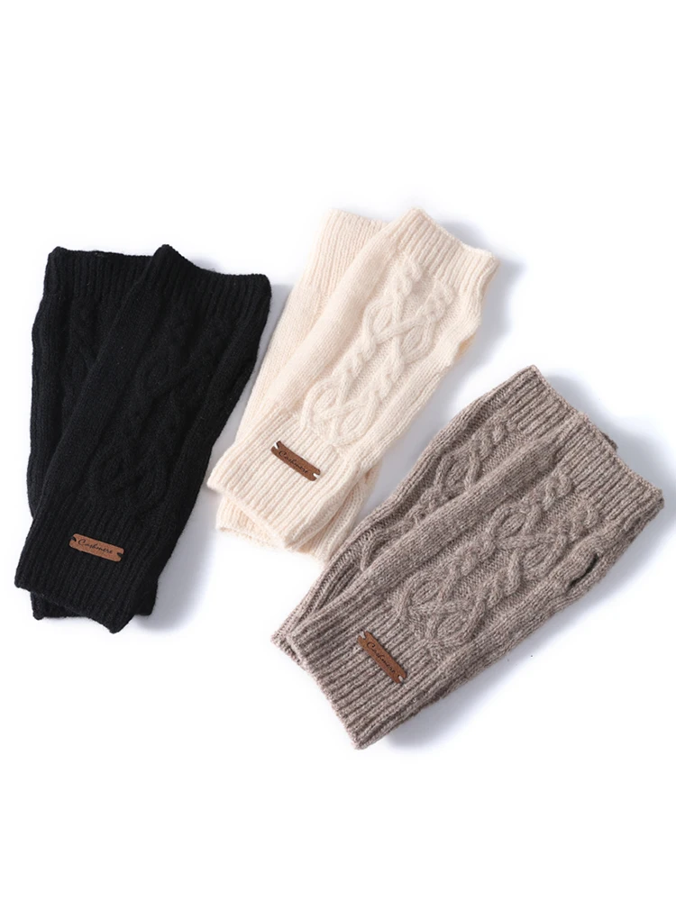 AliExpress Sparsil 100% Pure Wool Women'S Warm Twisted Short Knitted Gloves, Thickened Half-Finger Exposed Gloves For Winter, Outdoor Cycling