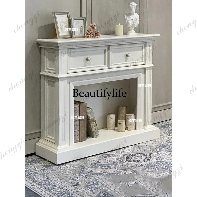 French simple white solid wood fireplace cabinet new entrance living room decoration drawer fireplace rack