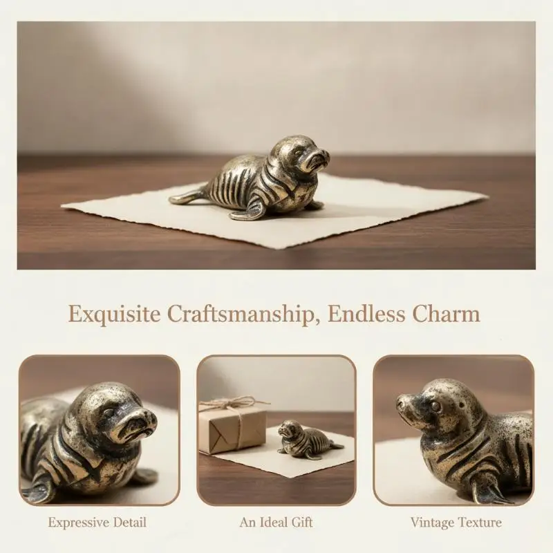 Vintage-Tierfiguren: Kleine Robben-Statue als Ornament, perfekt für die Dekoration von Zuhause, Büro und Schreibtisch, ideal als Geschenk. – Detail 11