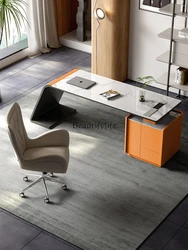 Italian light luxury orange high-end rock slab desk home modern minimalist boss desk