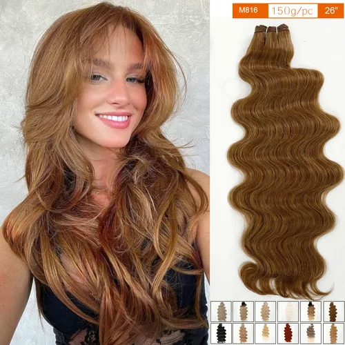 Imagen 2 del producto Mechones mágicos de 30 pulgadas y 200 gramos, mechones brasileños ondulados de cuerpo marrón arcoíris, color rubio 27/613, pelo sintético Natural de alta temperatura