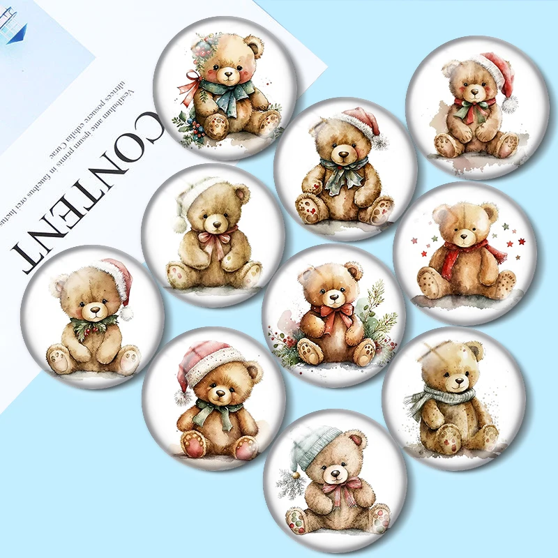 Vintage Cute Teddy Bear 10szt 12mm/18mm/20mm/25mm Okrągłe zdjęcie szklany kaboszon demo płaski tył Making findings