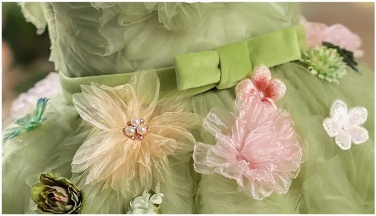 Children\'s Wedding Birthday Party Prom Evening Dress Sleeveless Appliques Design Green Flower Girl Dresses A3761 Vestidos