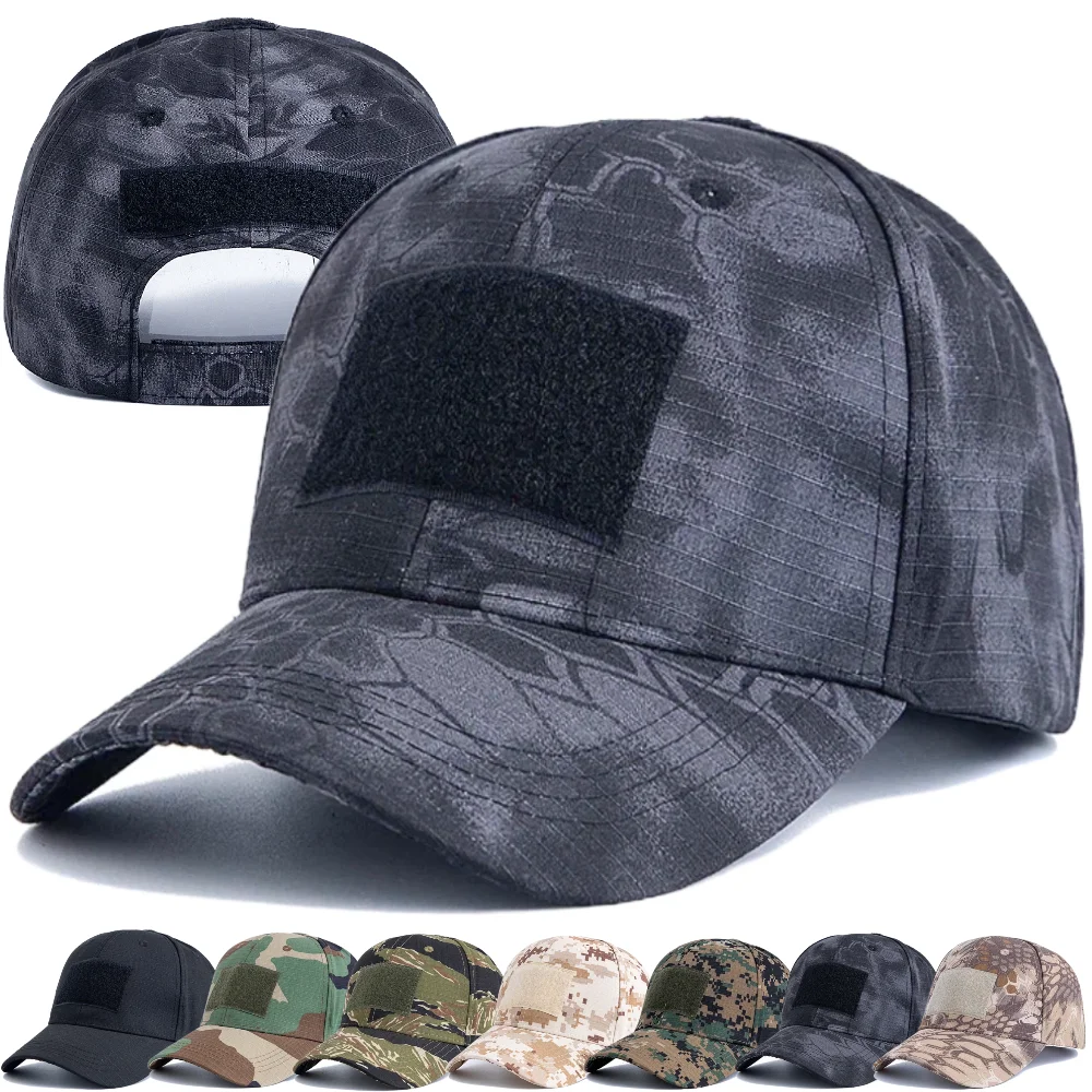 Men's Camouflage Tactical Baseball Cap With 3 Velcro Patches Military Camouflage Hat Cap For Outdoor Jugle Fishing Hiking Caps